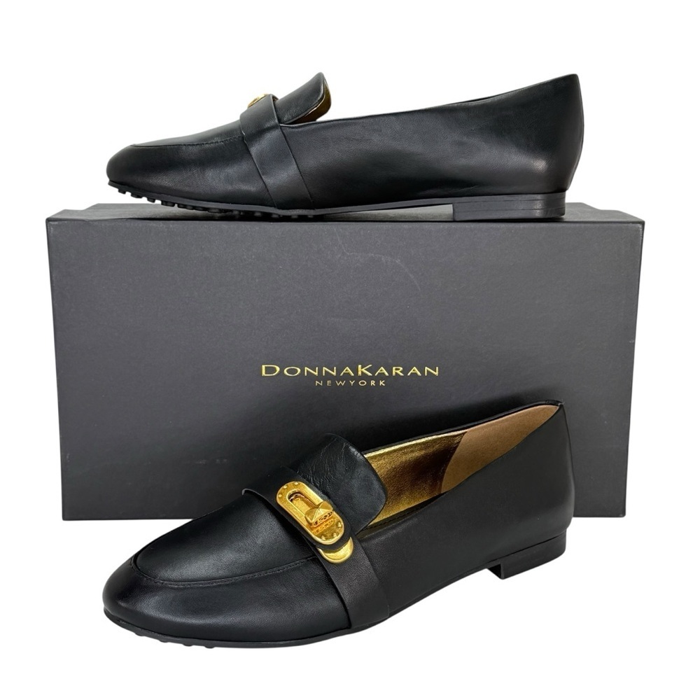 Donna Karan Thompson Black Leather Turnbuckle Womens Loafers Size 6M - Picture 13 of 13